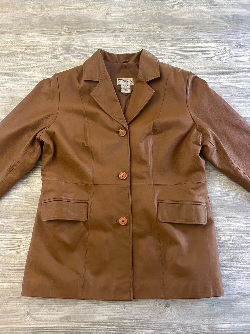 Vintage Venezia Vitale Cognac Brown Leather Blazer Jacket Women's A4 / Large